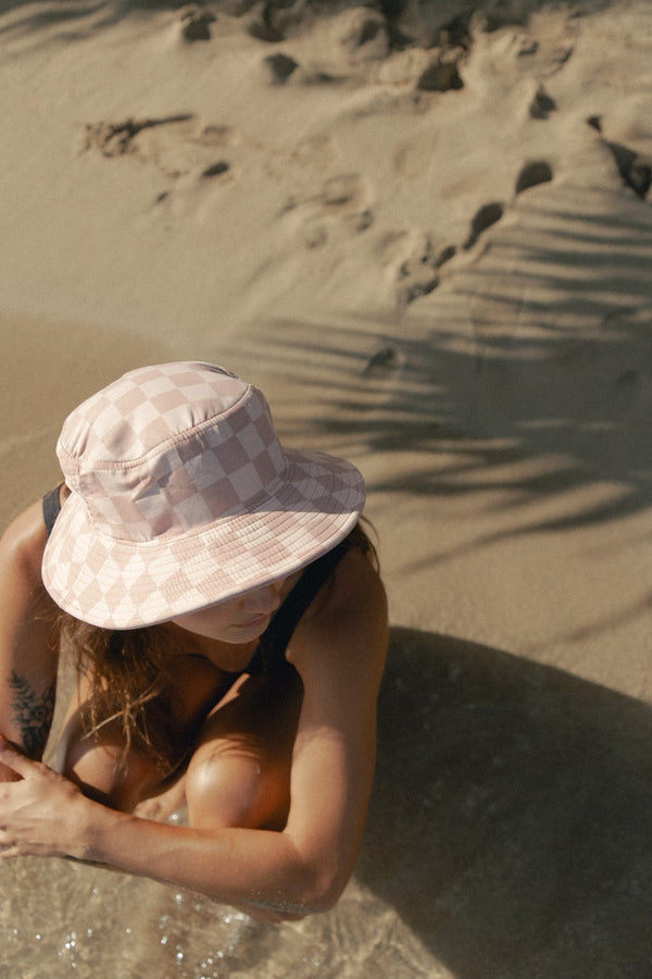 pink checkered surf hat