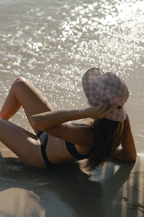 pink checkered surf hat