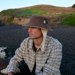 espresso brown surf hat with chin strap