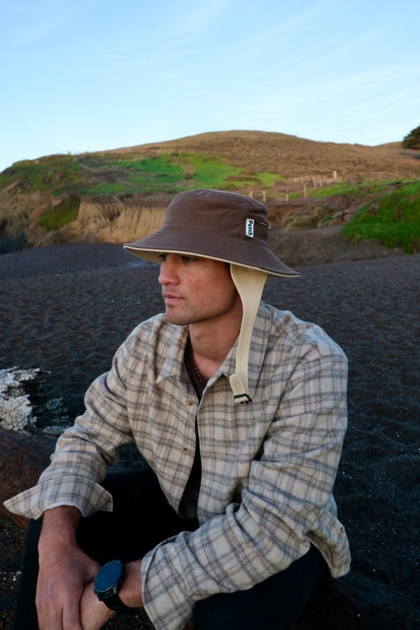 espresso brown surf hat with chin strap