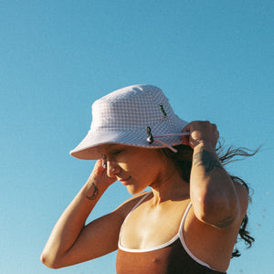 lilac purple gingham surf hat
