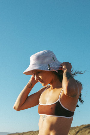 lilac purple gingham surf hat
